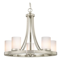 Satin Nickel Chandelier with Gloss White Glass 5-Light