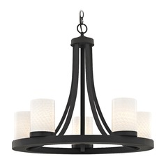 Bronze Chandelier with White Art Glass 5-Light