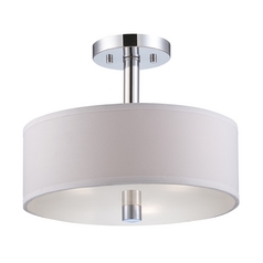 Modern Semi-Flushmount Light with White Shades in Chrome Finish