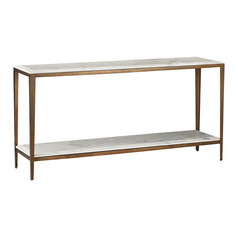 Currey and Company Oblique Natural White Lilac Marble & Antique Brass Table