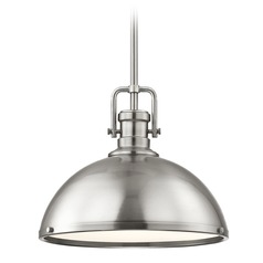 Industrial Satin Nickel Pendant Light 13.38-Inch Wide
