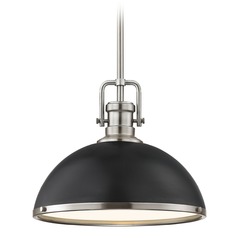 Industrial Pendant Light Black and Satin Nickel 13.38-Inch Wide
