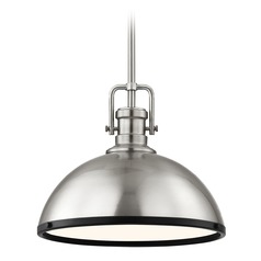 Industrial Pendant Light Satin Nickel and Black 13.38-Inch Wide