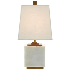 Currey and Company Annelore White Marble / Antique Brass Table Lamp with Square Shade