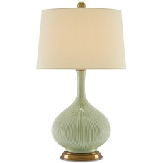 Currey and Company Cait Grass Green / Antique Brass Table Lamp with Drum Shade