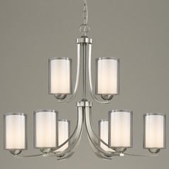 Dalton 9-Light Chandelier in Nickel with White and Clear Glass
