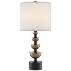 Currey and Company Chastain Antique Brass / Black Table Lamp with Drum Shade