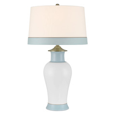 Currey and Company Kora White & Light Blue Table Lamp with Empire Shade