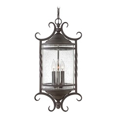 Traditional Seeded Glass Black Outdoor Hanging Light by Hinkley Lighting