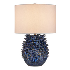 Currey and Company Maitake Dark Blue Reactive Table Lamp with Drum Shade
