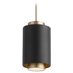 Noir / Aged Brass Pendant with Cylindrical Shade by Quorum Lighting