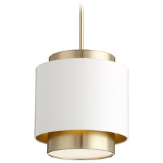Studio White & Aged Brass Pendant with Drum Shade by Quorum Lighting