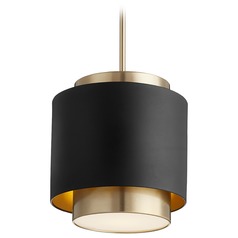 Noir / Aged Brass Pendant with Drum Shade by Quorum Lighting