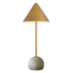 Currey and Company Journey Natural Travertine & Antique Brass LED Table Lamp with Conical Shade