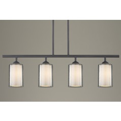 Modern 4-Light Linear Pendant Light Seeded Clear / Frosted White Glass Black