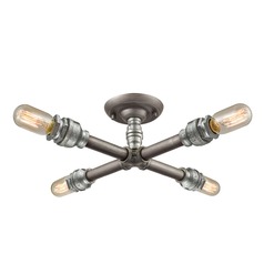 Industrial Semi-Flushmount Light Weathered Zinc Cast Iron Pipe by Elk Lighting
