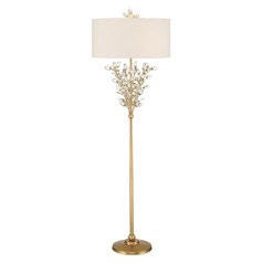 Currey and Company Forget-Me-Not Clear & Chinois Gold Leaf Floor Lamp with Drum Shade