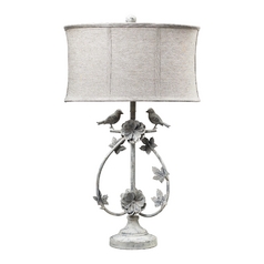 Table Lamp with Grey Shade in Antique Whte Finish