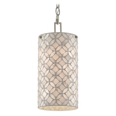 Currey and Company Ellison Antique Silver Leaf Pendant Light with Cylindrical Shade