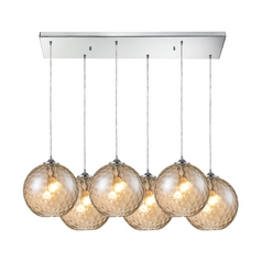 Modern Multi-Light Pendant Light with Beige / Cream Glass and 6-Lights