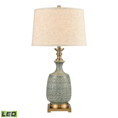 Elk Lighting Port Ewen Blue & Antique Brass LED Table Lamp with Empire Shade