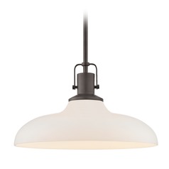 Nautical Bronze Pendant Light with White Glass 14-Inch Wide