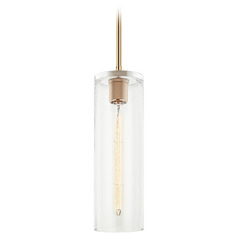 Matteo Lighting Lincoln Aged Gold Brass Mini-Pendant Light with Cylindrical Shade