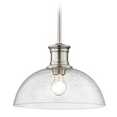 Seeded Glass Industrial Pendant Light Satin Nickel 13-Inch Wide