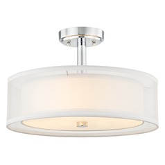 16-Inch Semi-Flushmount Light White Drum Shade Chrome