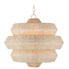 Currey and Company Antibes Bleached Natural Rattan & Snow White Pendant Light