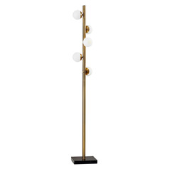 Adesso Home Doppler Antique Brass and Black Marble LED Floor Lamp with Globe Shade