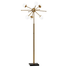 Adesso Home Doppler Antique Brass and Black Marble LED Floor Lamp with Globe Shade