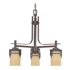 Chandelier with Beige / Cream Glass in Warm Mahogany Finish