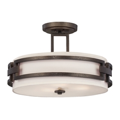 Semi-Flushmount Light with White Shades in Flemish Bronze Finish