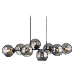 Plate 8 Light 44-Inch Black Linear Chandelier Smoke Glass
