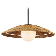 Currey and Company Barbary Natural All-Weather Wicker & Black Outdoor Hanging Light