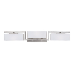 Modern Bathroom Light with White Glass in Satin Platinum Finish