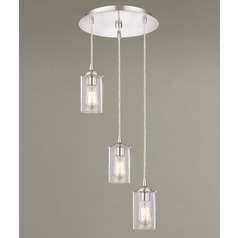 Seeded Glass Multi-Light Pendant Satin Nickel 3 Lt