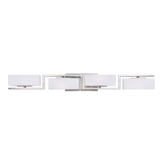 Modern Bathroom Light with White Glass in Satin Platinum Finish