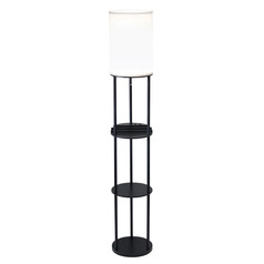 Adesso Home Charging Station Black Floor Lamp with Cylindrical Shade