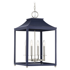 11-Inch Wide Lantern in Navy Blue & Polished Nickel by Meridian