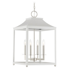 11-Inch Wide Lantern in White & Polished Nickel by Meridian
