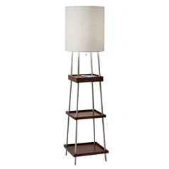 Adesso Home Henry Brushed Steel and Walnut Floor Lamp with Cylindrical Shade