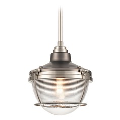 Elk Lighting Seaway Passage Black Nickel, Satin Nickel Mini-Pendant Light with Bowl / Dome Shade