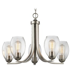 Satin Nickel Chandelier with Clear Oblong Glass and 5-Lights