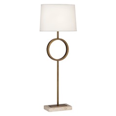 Logan Aged Brass & Travertine Stone Base Table Lamp by Robert Abbey