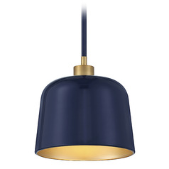 9-Inch Mini Pendant in Navy Blue & Brass by Meridian