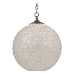 Currey and Company Finhorn Antique Silver Leaf Pendant Light with Globe Shade