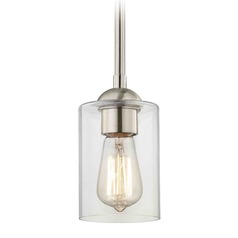 Satin Nickel Mini-Pendant Light with Cylindrical Shade