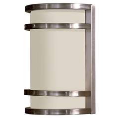Modern Outdoor Wall Light with White Glass in Stainless Steel by Minka Lavery